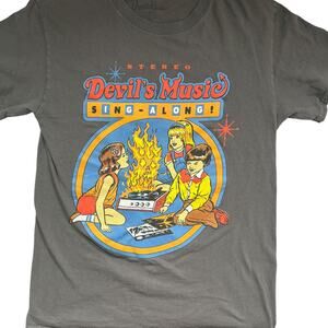 Threadless T Shirt Devil's Music Sing Along in Stereo Gray Small